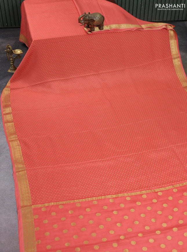 Pure mysore silk saree peach shade with allover zari woven buttas and zari woven border