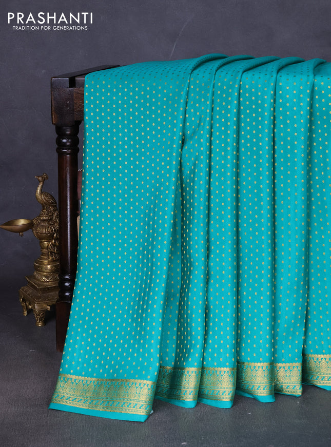 Pure mysore silk saree teal green with allover zari woven buttas and zari woven border