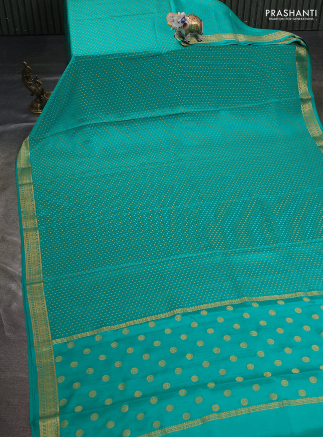 Pure mysore silk saree teal green with allover zari woven buttas and zari woven border