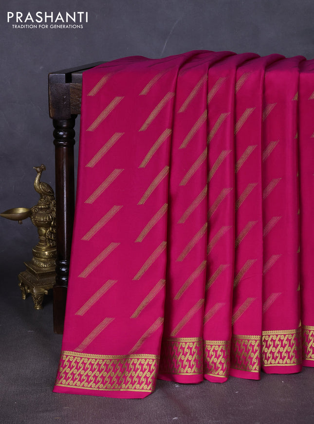 Pure mysore silk saree dark pink with allover zari woven buttas and zari woven border
