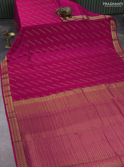 Pure mysore silk saree dark pink with allover zari woven buttas and zari woven border