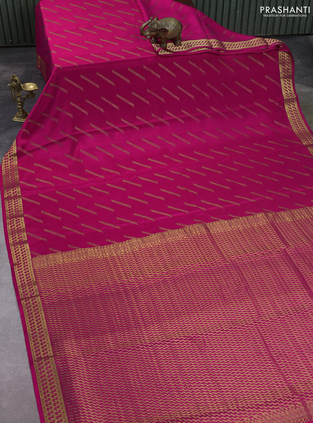 Pure mysore silk saree dark pink with allover zari woven buttas and zari woven border