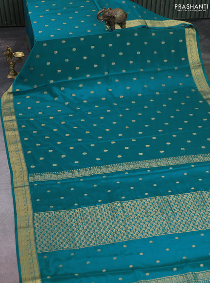 Pure mysore silk saree teal blue with allover zari woven buttas and zari woven border