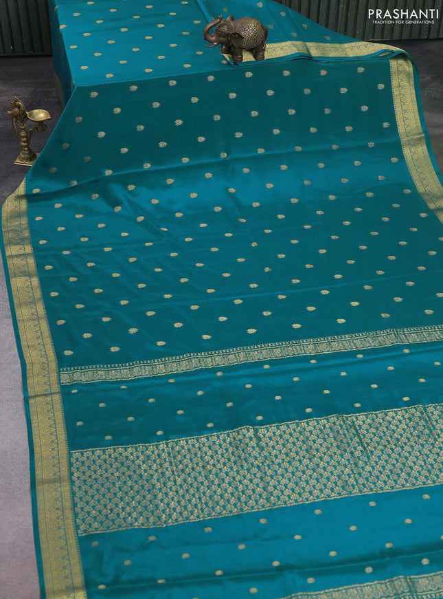 Pure mysore silk saree teal blue with allover zari woven buttas and zari woven border
