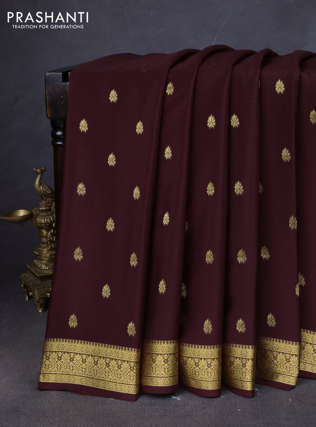 Pure mysore silk saree coffee brown with allover zari woven buttas and zari woven border