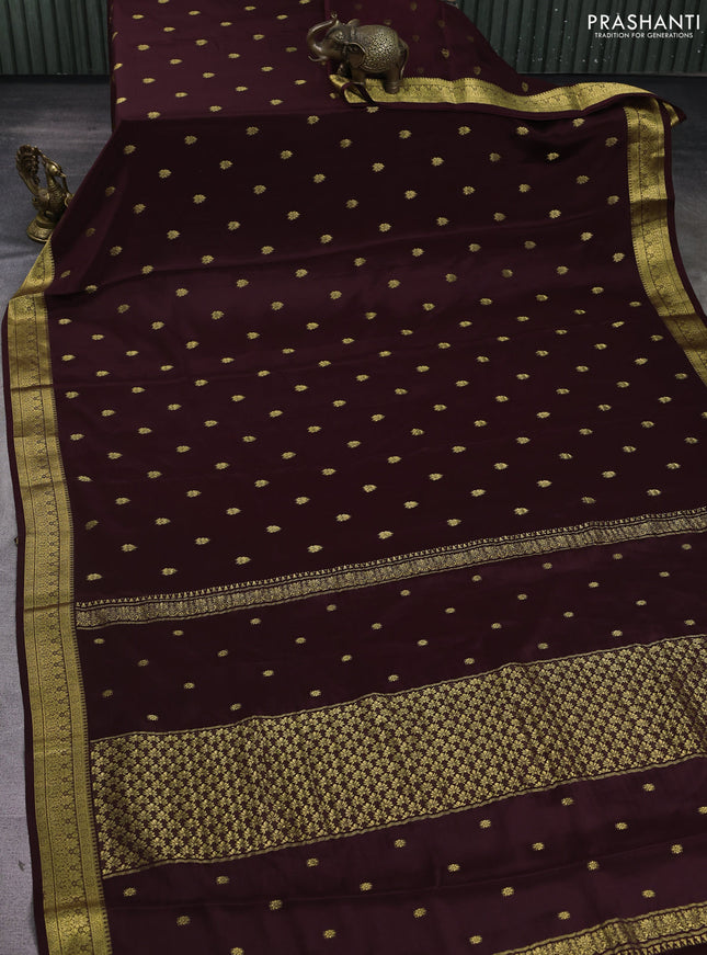 Pure mysore silk saree coffee brown with allover zari woven buttas and zari woven border