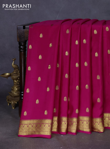 Pure mysore silk saree dark pink with allover zari woven buttas and zari woven border