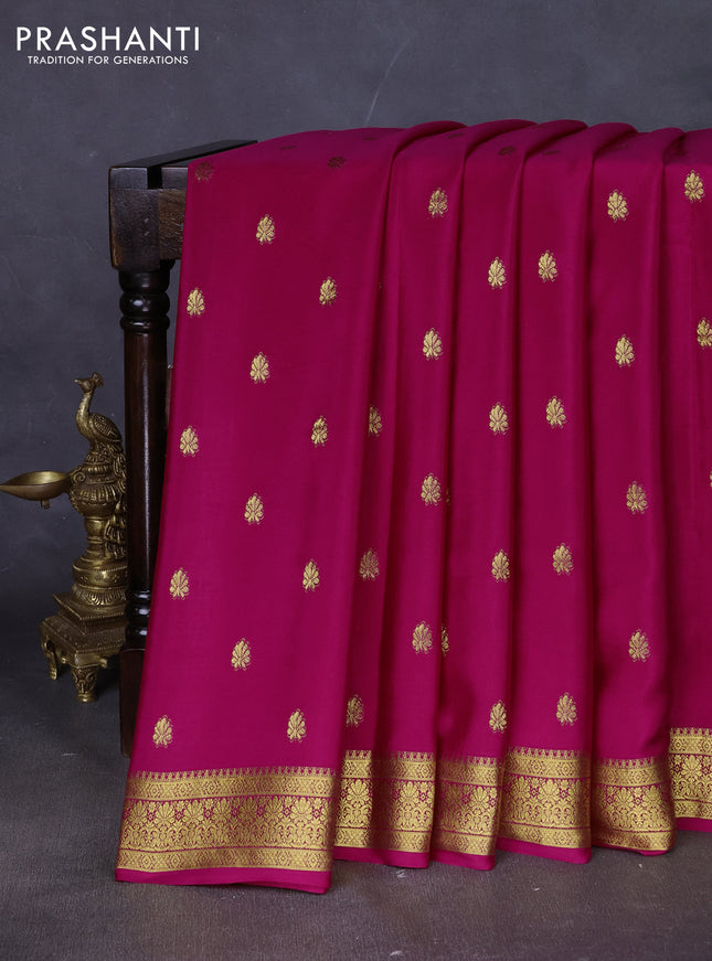 Pure mysore silk saree dark pink with allover zari woven buttas and zari woven border