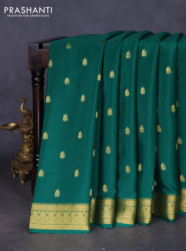 Pure mysore silk saree green with allover zari woven buttas and zari woven border