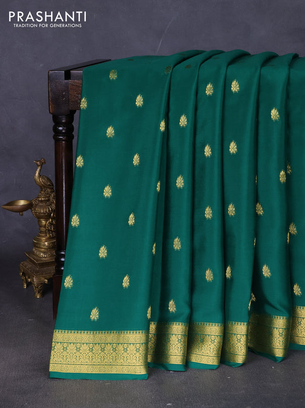 Pure mysore silk saree green with allover zari woven buttas and zari woven border