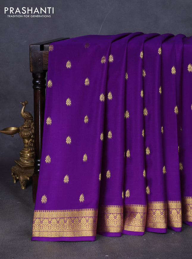 Pure mysore silk saree violet with allover zari woven buttas and zari woven border