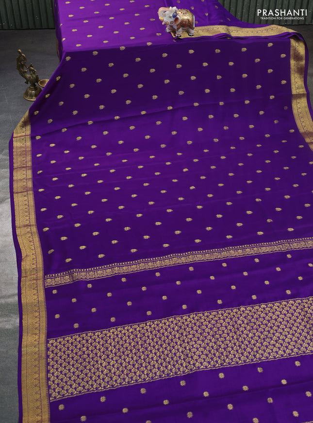 Pure mysore silk saree violet with allover zari woven buttas and zari woven border