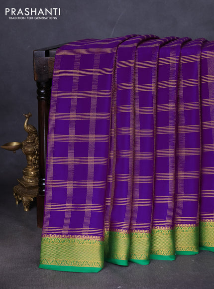 Pure mysore silk saree purple and green with allover zari checked pattern and zari woven border