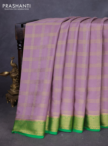 Pure mysore silk saree pastel purple and green with allover zari checked pattern and zari woven border