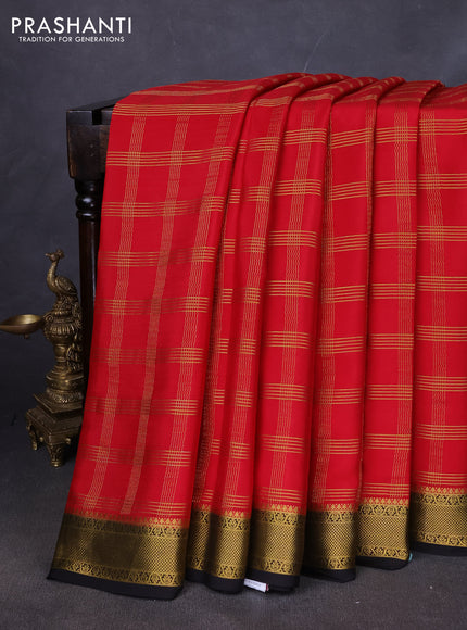 Pure mysore silk saree maroon and coffee brown with allover zari checked pattern and zari woven border