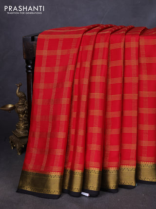 Pure mysore silk saree maroon and coffee brown with allover zari checked pattern and zari woven border