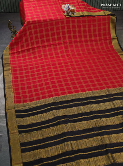 Pure mysore silk saree maroon and coffee brown with allover zari checked pattern and zari woven border