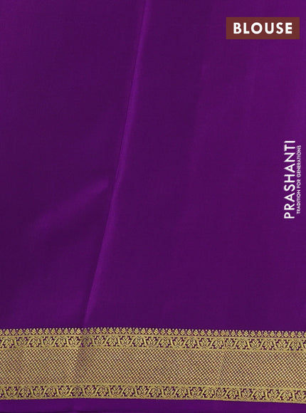 Pure mysore silk saree mehendi green and purple with allover zari checked pattern and zari woven border