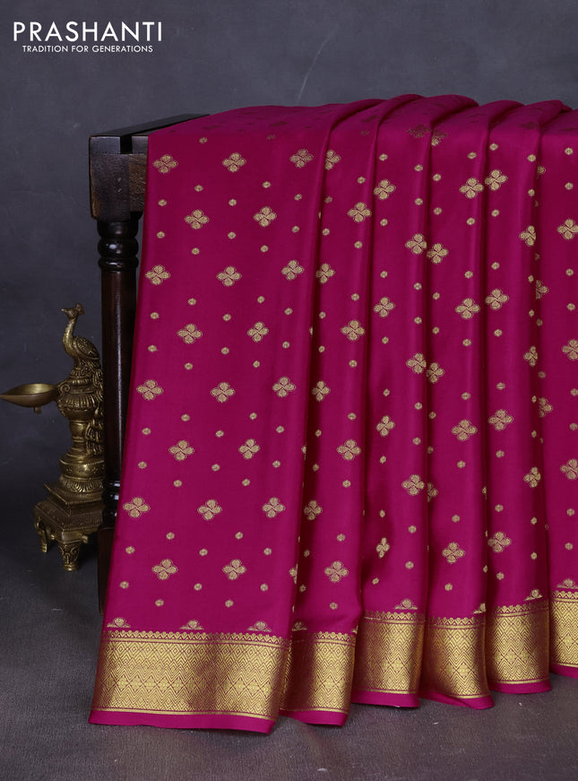 Pure mysore silk saree magenta pink with allover zari woven buttas and zari woven border