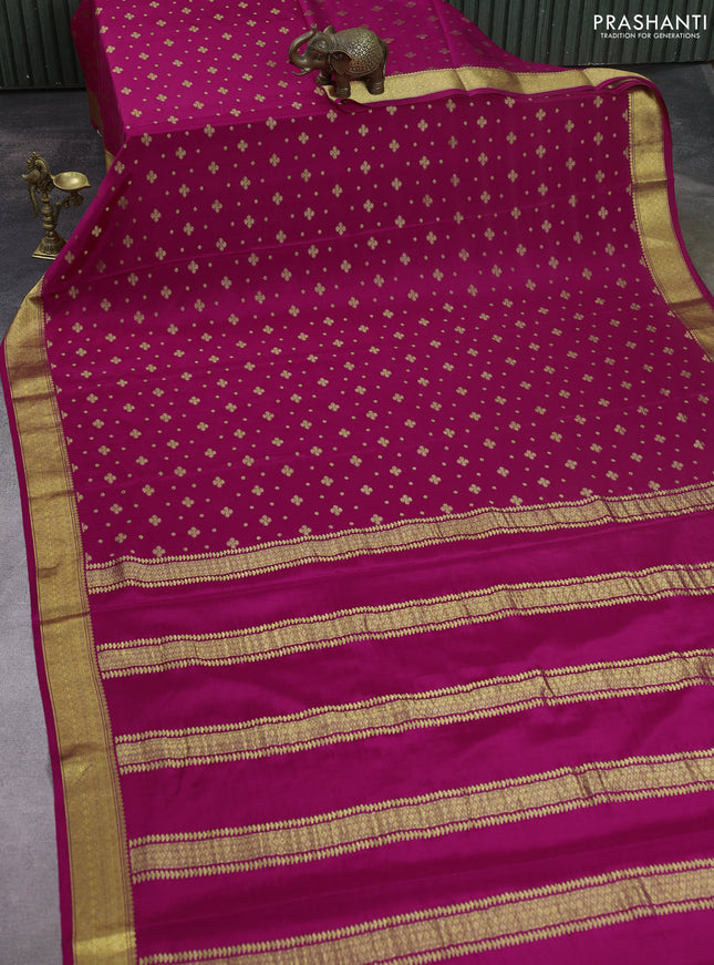 Pure mysore silk saree magenta pink with allover zari woven buttas and zari woven border