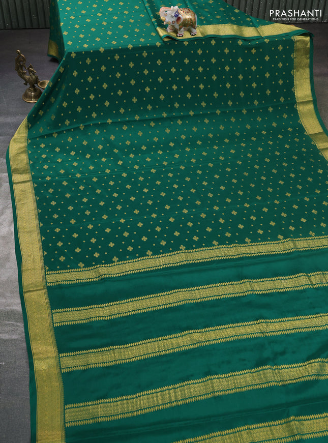 Pure mysore silk saree green with allover zari woven buttas and zari woven border