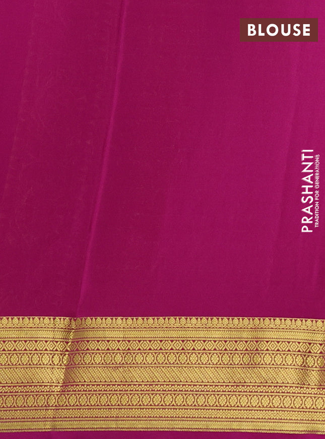 Pure mysore silk saree green and magenta pink with allover zari stripes pattern and zari woven border