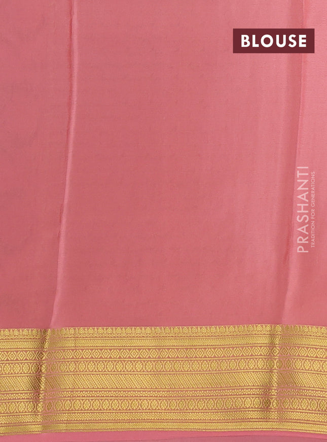 Pure mysore silk saree black and peach shade with plain body and rettapet zari woven border