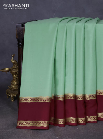 Pure mysore silk saree pista green and maroon with plain body and rettapet zari woven border