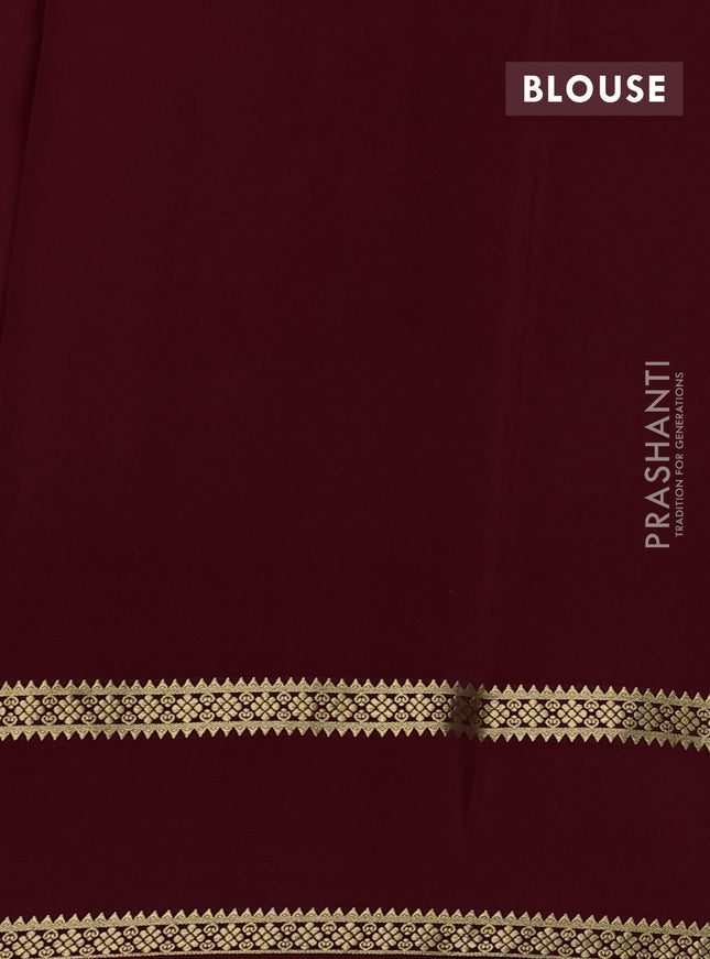 Pure mysore silk saree pista green and maroon with plain body and rettapet zari woven border