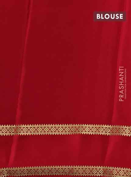Pure mysore silk saree bottle green and red with plain body and rettapet zari woven border