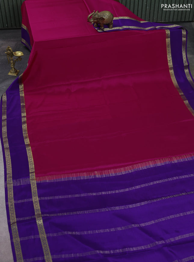 Pure mysore silk saree dark pink and violet with plain body and rettapet zari woven border