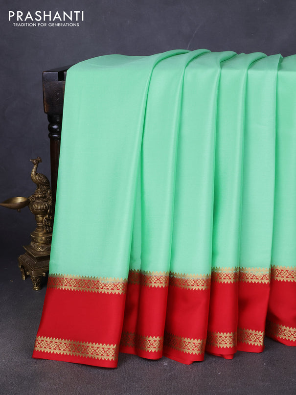 Pure mysore silk saree teal green and red with plain body and rettapet zari woven border