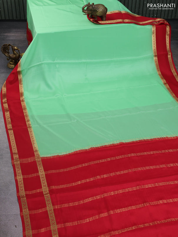 Pure mysore silk saree teal green and red with plain body and rettapet zari woven border