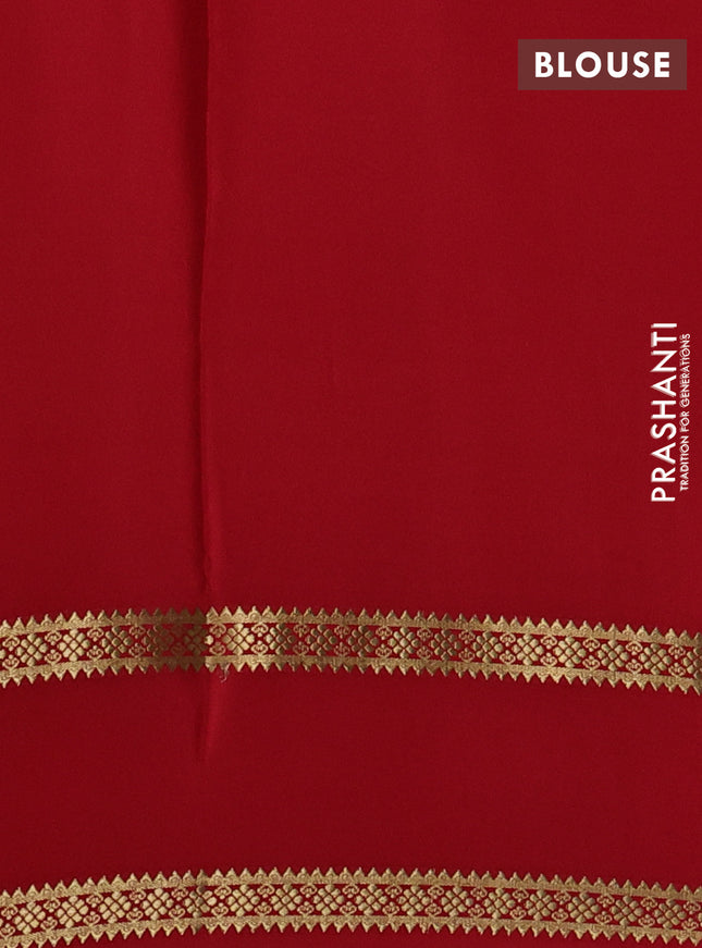 Pure mysore silk saree teal green and red with plain body and rettapet zari woven border