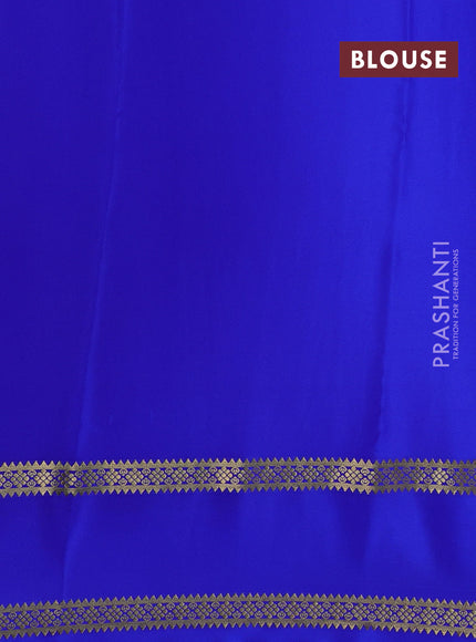 Pure mysore silk saree peach pink and blue with plain body and rettapet zari woven border