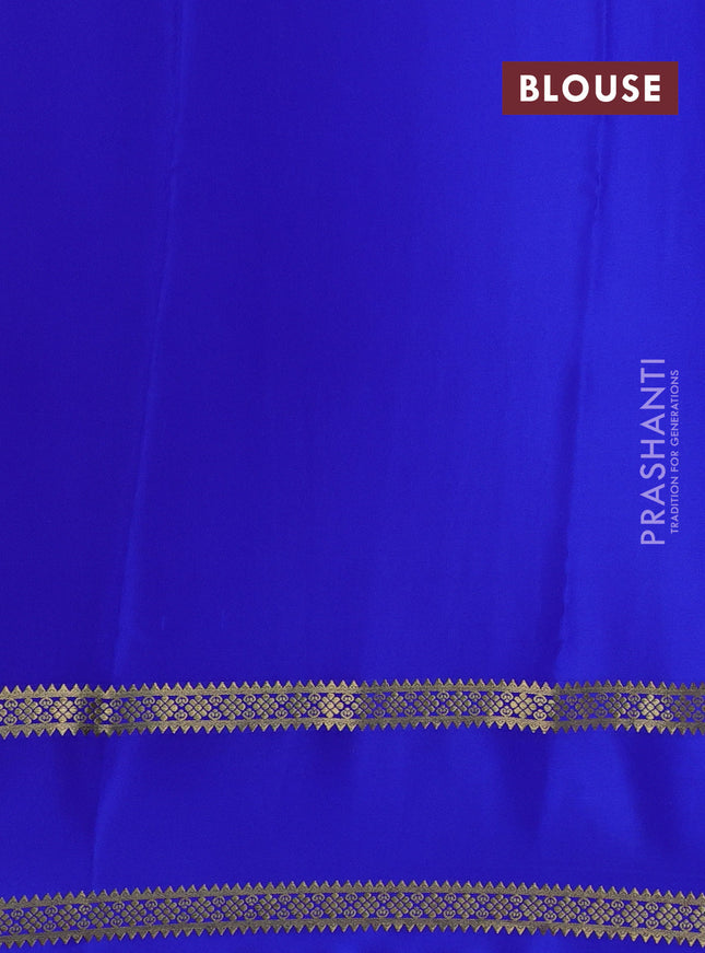 Pure mysore silk saree peach pink and blue with plain body and rettapet zari woven border