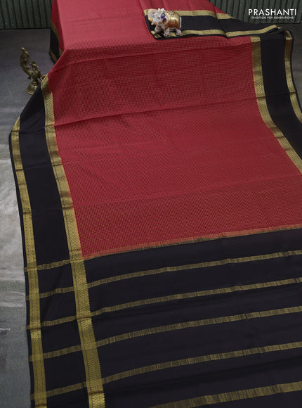 Pure mysore silk saree maroon and black with allover zari woven small checked pattern and rettapet zari woven border
