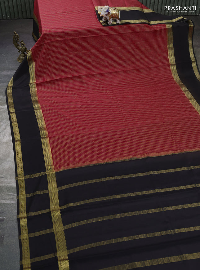 Pure mysore silk saree maroon and black with allover zari woven small checked pattern and rettapet zari woven border