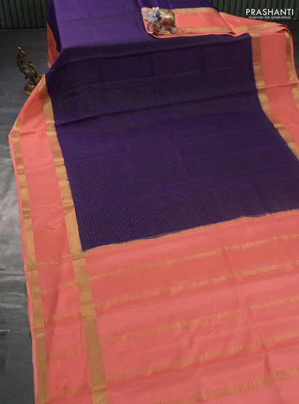Pure mysore silk saree violet and peach shade with allover zari woven small checked pattern and rettapet zari woven border