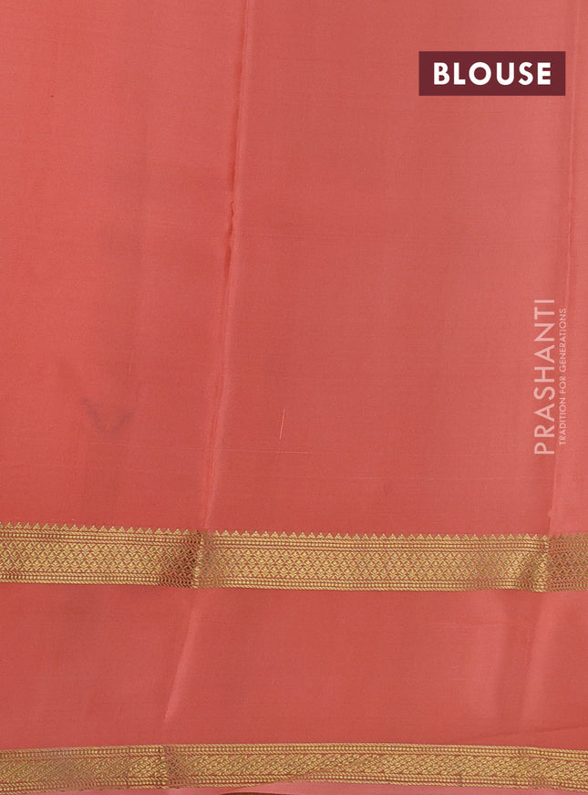 Pure mysore silk saree violet and peach shade with allover zari woven small checked pattern and rettapet zari woven border