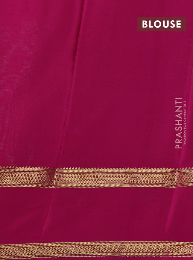 Pure mysore silk saree teal blue and pink with allover zari woven checked pattern and rettapet zari woven border