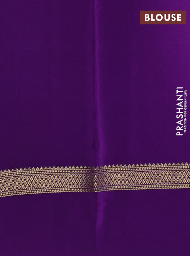 Pure mysore silk saree peacock blue and violet with allover zari woven checked pattern and rettapet zari woven border