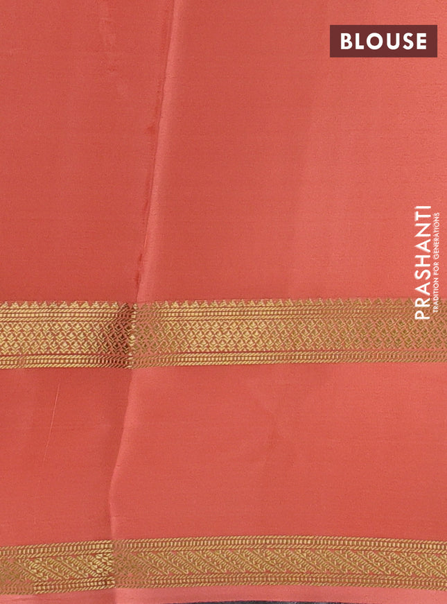 Pure mysore silk saree coffee brown and peach orange with allover zari woven checked pattern and rettapet zari woven border