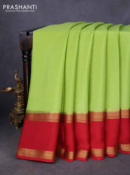 Pure mysore silk saree lime green and maroon with allover zari woven small checked pattern and rettapet zari woven border