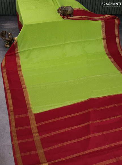 Pure mysore silk saree lime green and maroon with allover zari woven small checked pattern and rettapet zari woven border