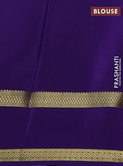 Pure mysore silk saree peach shade and violet with allover zari woven checked pattern and rettapet zari woven border