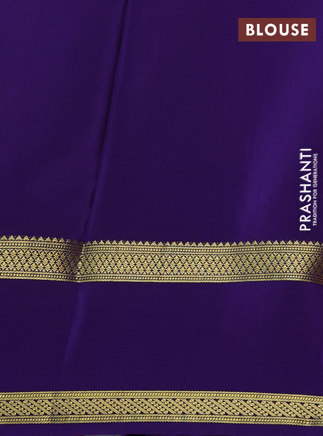 Pure mysore silk saree peach shade and violet with allover zari woven checked pattern and rettapet zari woven border