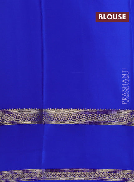 Pure mysore silk saree peach pink and royal blue with allover zari woven checked pattern and rettapet zari woven border