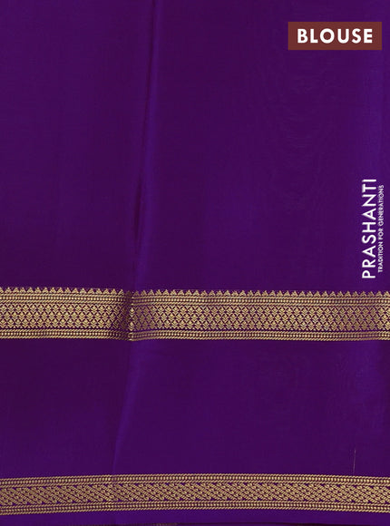Pure mysore silk saree cream and purple with allover zari woven checked pattern and rettapet zari woven border