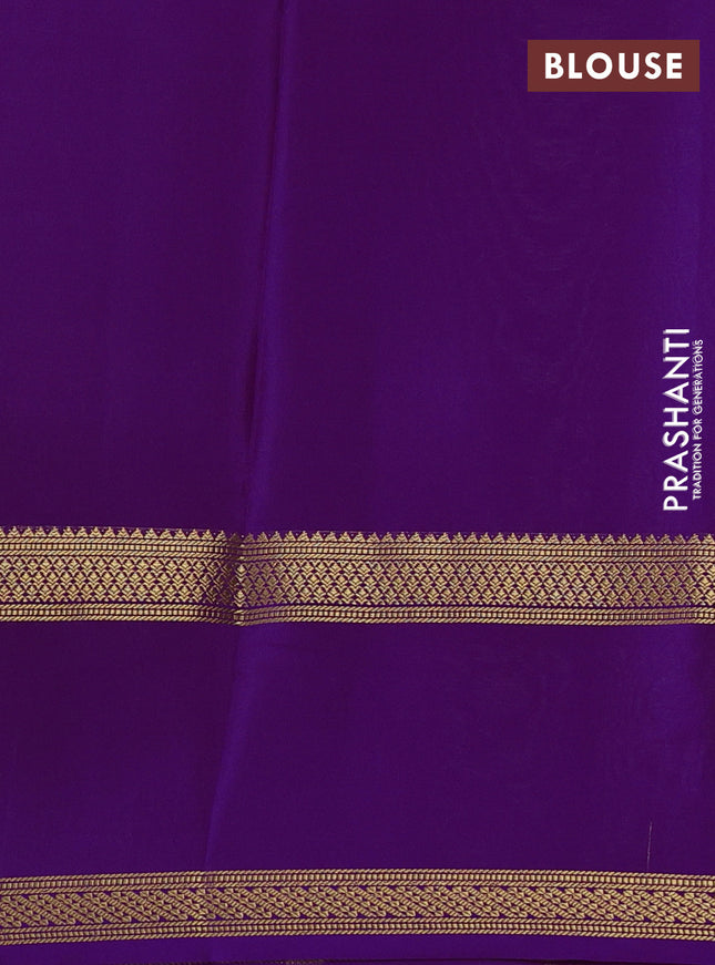 Pure mysore silk saree cream and purple with allover zari woven checked pattern and rettapet zari woven border